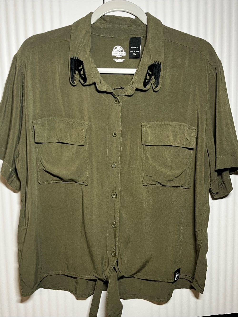 Tie-Front Utility Shirt in Olive Green - Unknown Brand